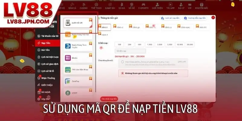 Sử dụng mã QR để nạp tiền LV88