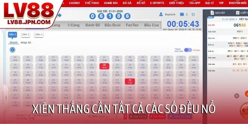 Xiên thắng cần tất cả các số đều nổ